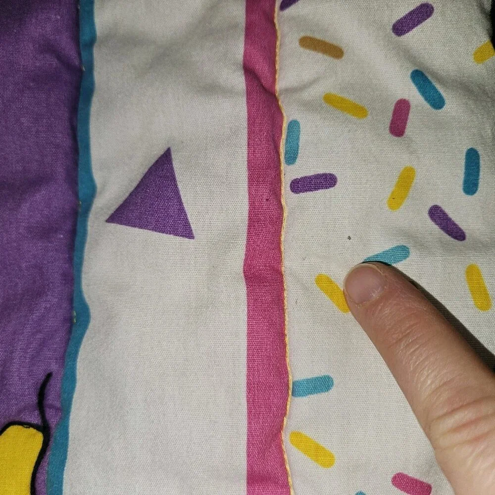 VTG 1990s Noah's Ark Baby Blanket Comforter Wall Decor 31x40 Pink Purple Yellow